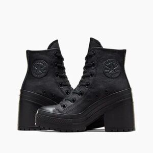 Converse Chuck 70 De Luxe Chuck Taylor Leather Black Heeled Boots Platform 10
